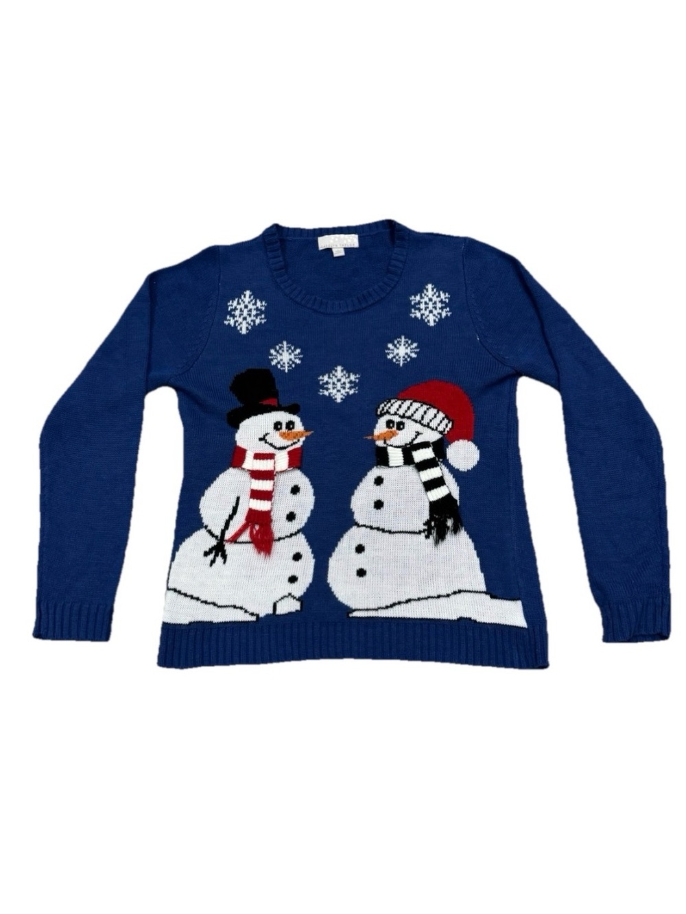Carolyn Taylor Women's Long Sleeve Snowmen Christmas Sweater Size Large Blue